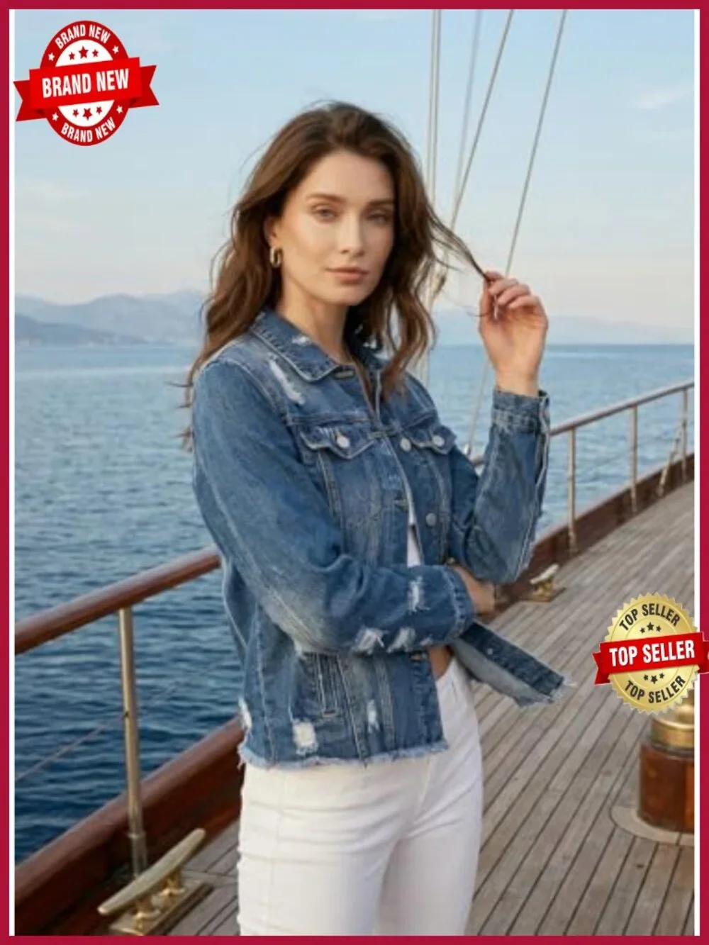 Washed Crop Denim Jacket Boyfriend Fit Button Up Long Sleeve